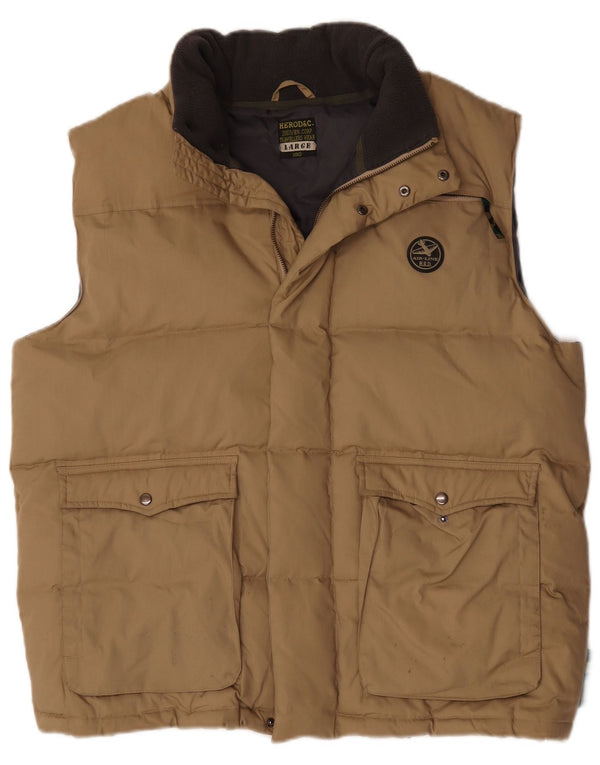 Vintage hombres acolchado chaleco Reino Unido 40 poliéster beige grande
