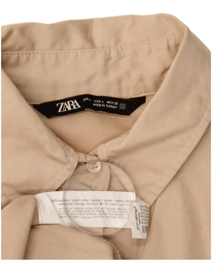 ZARA Mujer Blusa Camisa Larga UK 46 Large Algodón Beige