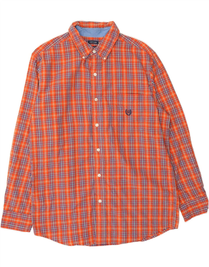 CHAPS Mens Easy Care Shirt Medium Orange Check Cotton Vintage Chaps and Second-Hand Chaps from Messina Hembry 
