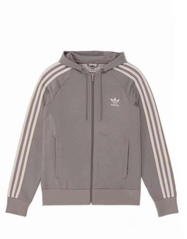 Adidas - Sudadera con capucha para mujer con cremallera, talla 12, color gris medio, poliéster deportivo