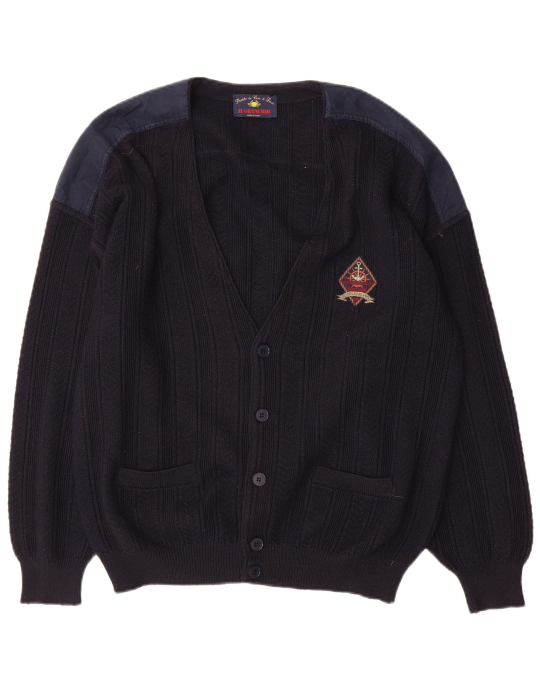 Il Granchio Hombre Cárdigan Sueter Large Azul Marino Colorblock