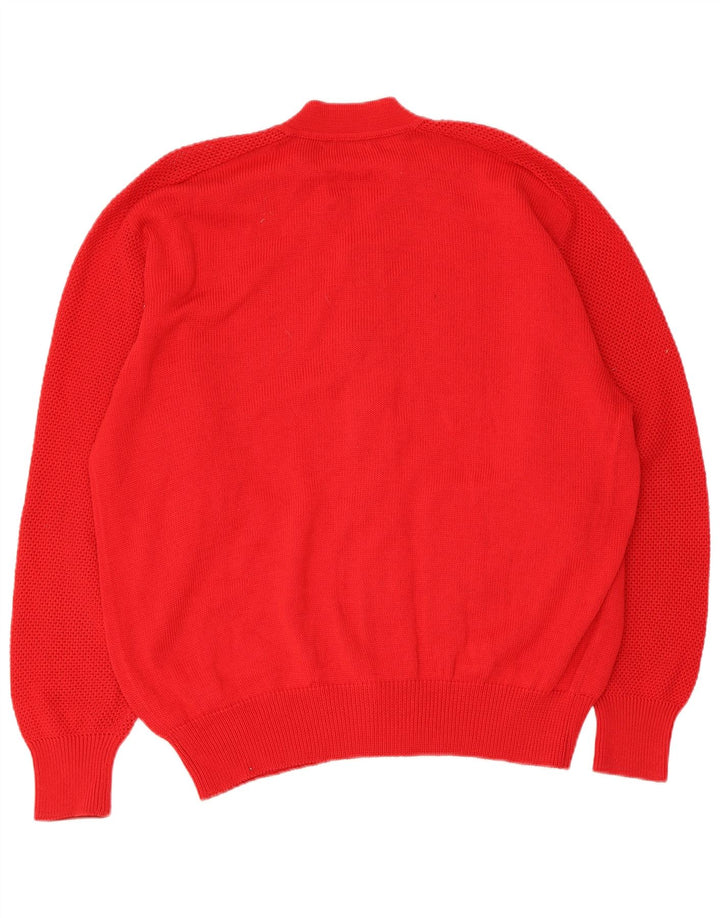 Vintage hombres Cardigan suéter grande algodón rojo