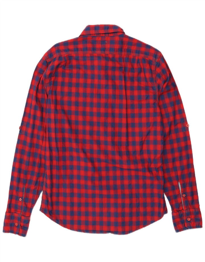 SUPERDRY Camisa de franela de algodón a cuadros rojos grandes para hombre