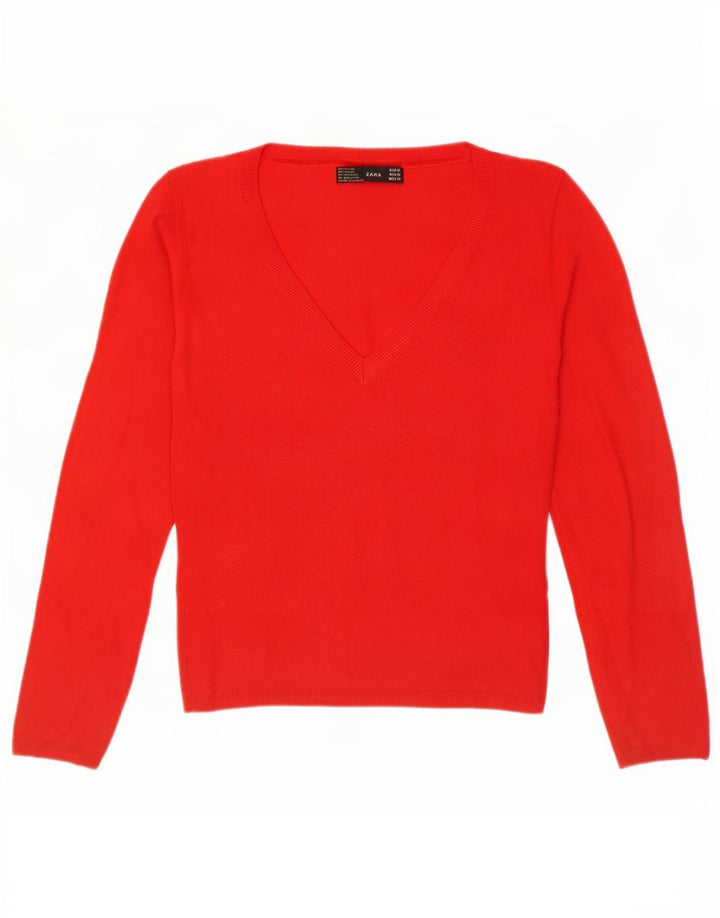 Zara - Jersey con cuello en V para mujer, talla 40, tamaño mediano, rayón rojo