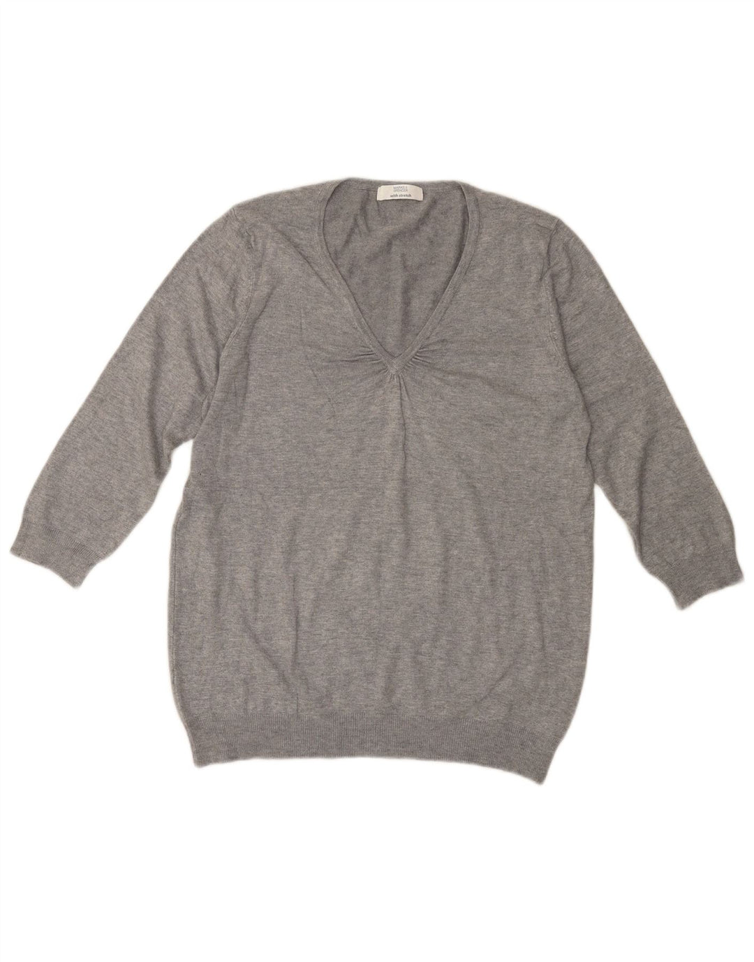 MARKS & SPENCER Suéter tipo jersey con cuello en V y manga 3/4 para mujer UK 46 Grande Gris