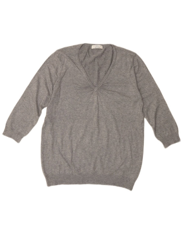 MARKS & SPENCER Suéter tipo jersey con cuello en V y manga 3/4 para mujer UK 46 Grande Gris