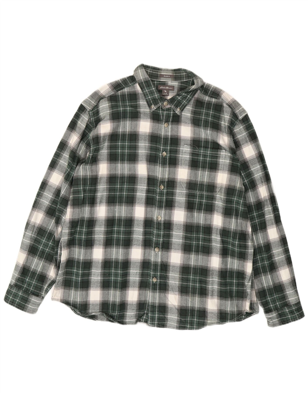 EDDIE BAUER Camisa de franela de corte relajado para hombre XL Algodón a cuadros verdes