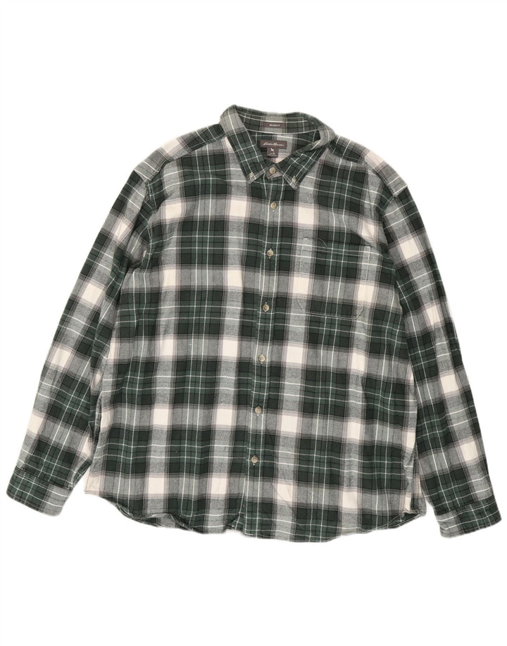 EDDIE BAUER Camisa de franela de corte relajado para hombre XL Algodón a cuadros verdes