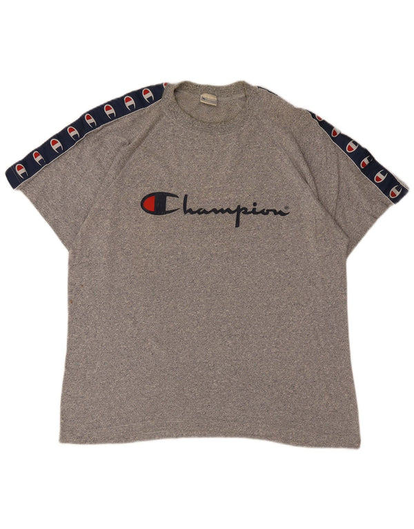 Champion Camiseta gráfica para hombre Top grande de algodón gris con bloques de color
