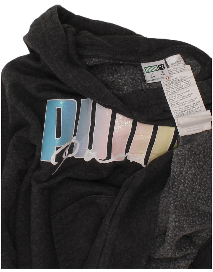 PUMA Sudadera con capucha gráfica para niñas de 6 a 7 años, talla pequeña, algodón gris