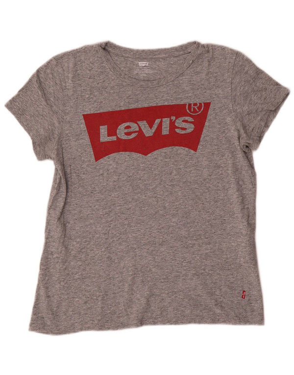 Levi's Camiseta gráfica para mujer Top UK 10 Pequeño algodón moteado gris