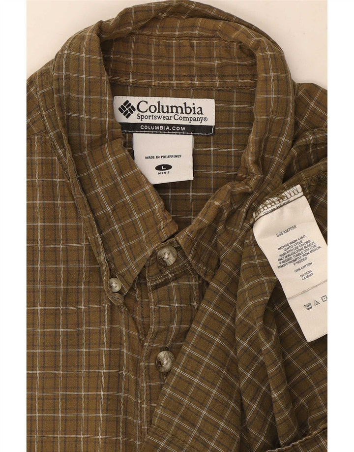 Columbia Camisa de manga corta para hombre de algodón a cuadros caqui grande