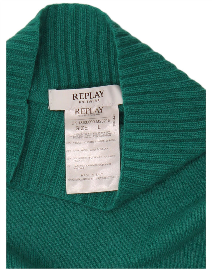 REPLAY Suéter tipo jersey con cuello alto para mujer UK 46 Large Turquesa Viscosa