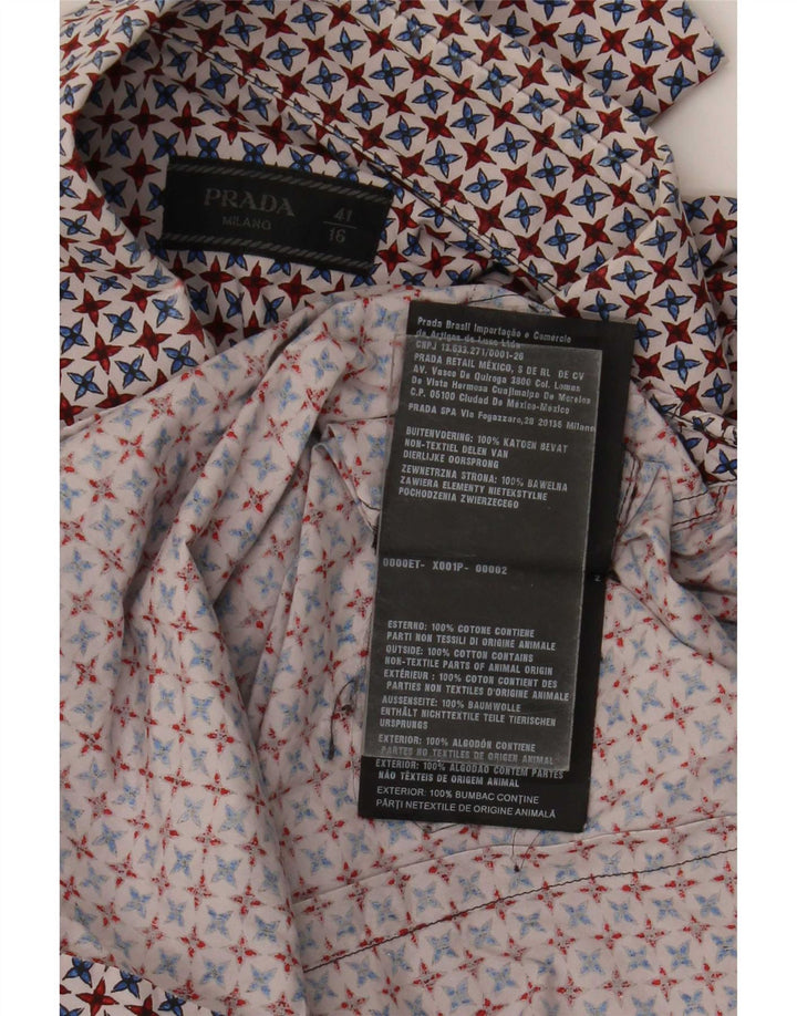 Camisa Prada Hombre Talla 16 41 Algodón Geométrico Multicolor Grande