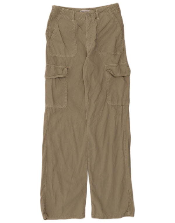 Zara Mujer Pantalones Cargo Holgados De Cintura Alta EU 34 2XS W24 L32 Caqui