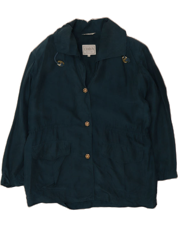 CHARON Womens Bomber Jacket UK 14 Medium Green Silk