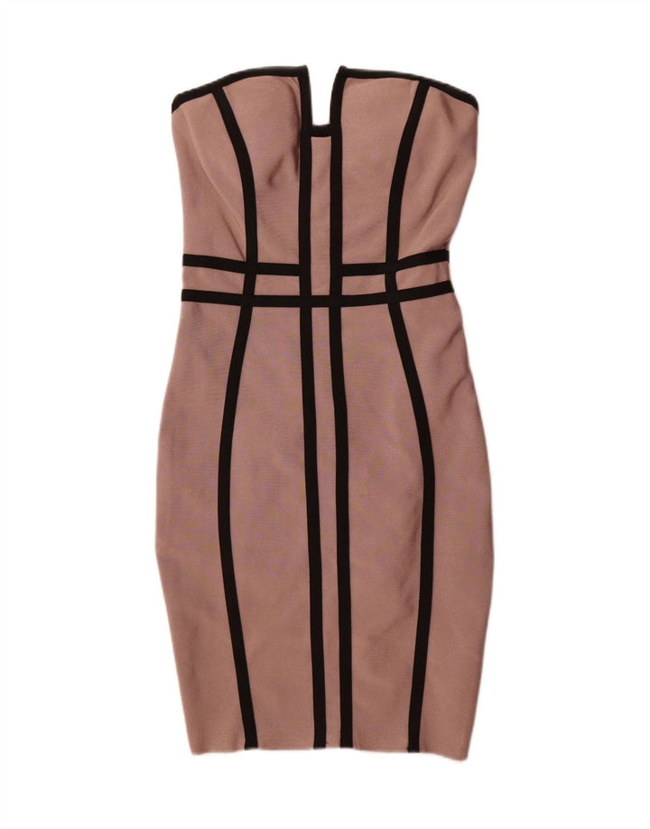 WOW COUTURE Womens Strapless Dress UK 8 Small Pink Striped Polyester