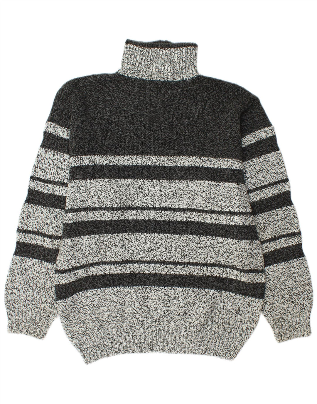 Vintage hombres zip cuello jumper suéter medio gris rayas acrílico