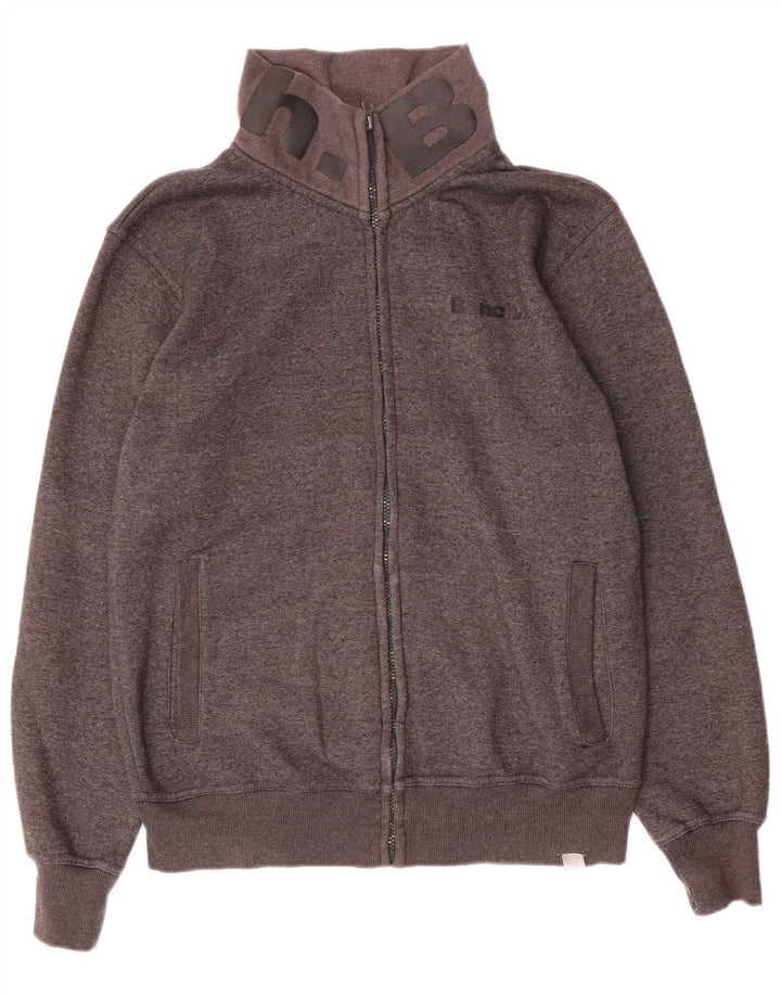 BENCH Mens Graphic Tracksuit Top Jacket Large Grey Cotton