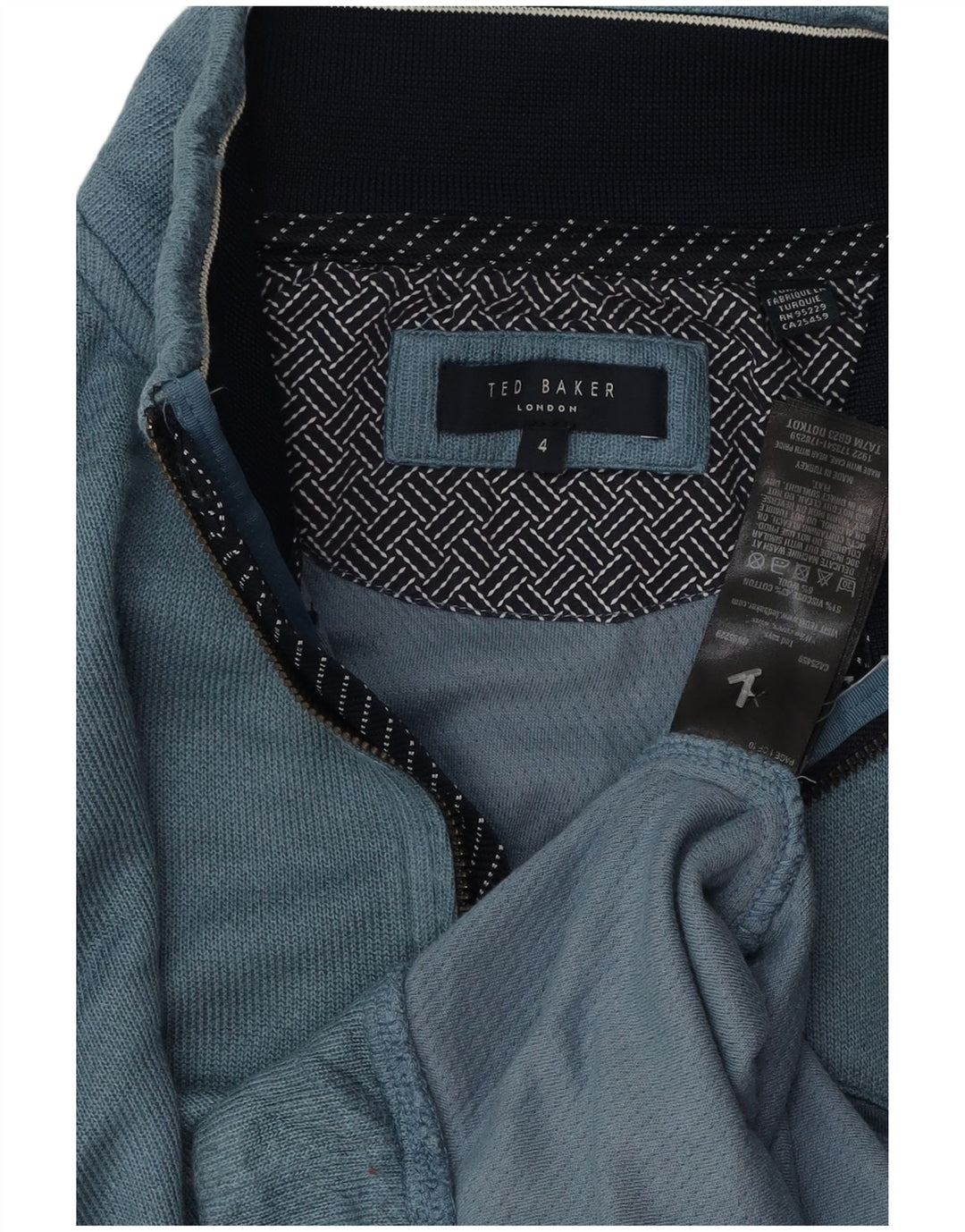 TED BAKER Sudadera con cuello y cremallera para hombre talla 4 grande algodón azul