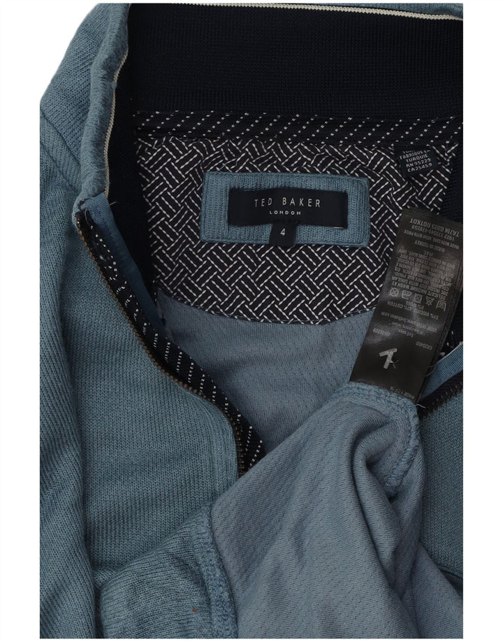 TED BAKER Sudadera con cuello y cremallera para hombre talla 4 grande algodón azul