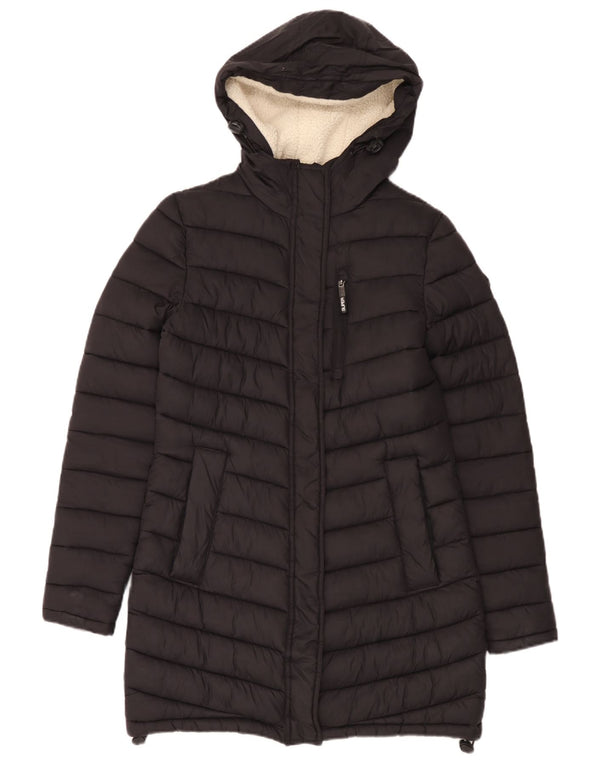 Superdry Mujer Abrigo Acolchado Con Capucha UK 40 Small Nylon Negro