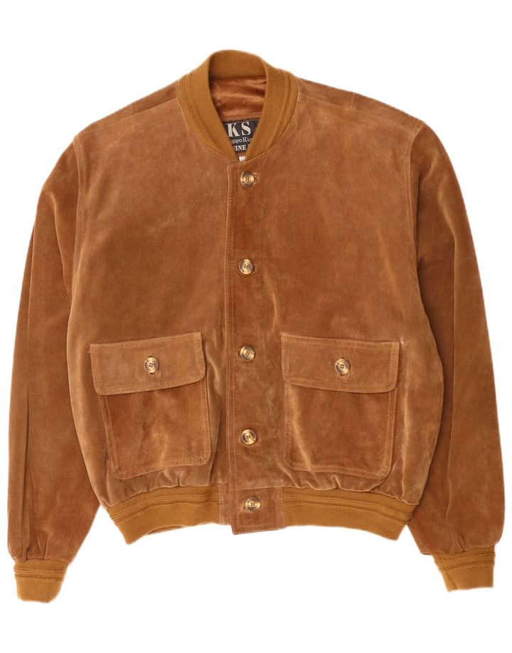 VINTAGE Chaqueta bomber de ante para hombre IT 50 Cuero marrón grande