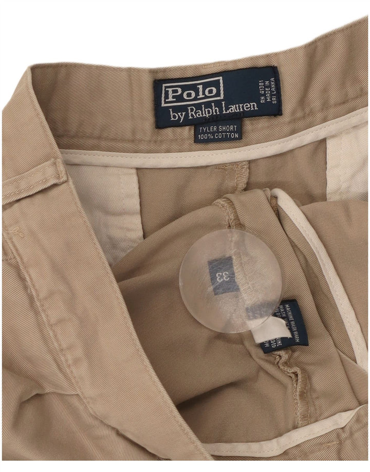 POLO RALPH LAUREN Pantalones cortos chinos con pinzas para hombre W33 Algodón beige medio