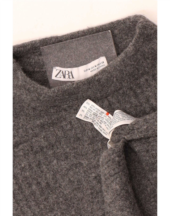 Zara Mujer Crop Turtle Neck Jumper Sweater UK 44 Acrílico Gris Medio