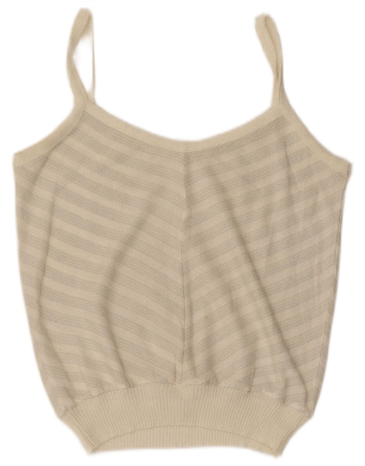 VINTAGE Mujer Cami Top Reino Unido 14 Chevron Blanco Medio