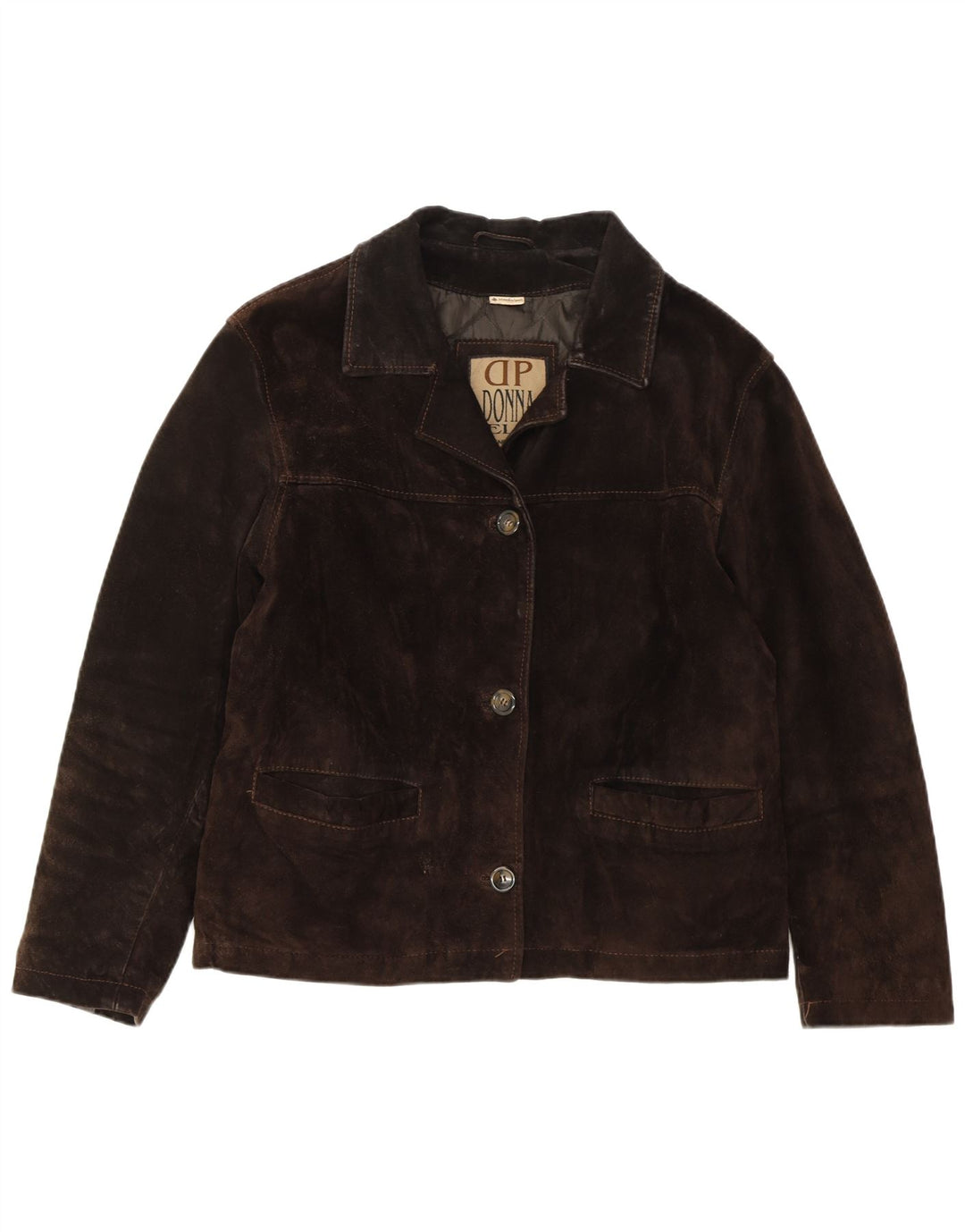 VINTAGE Chaqueta de ante para mujer IT 46 Cuero marrón grande