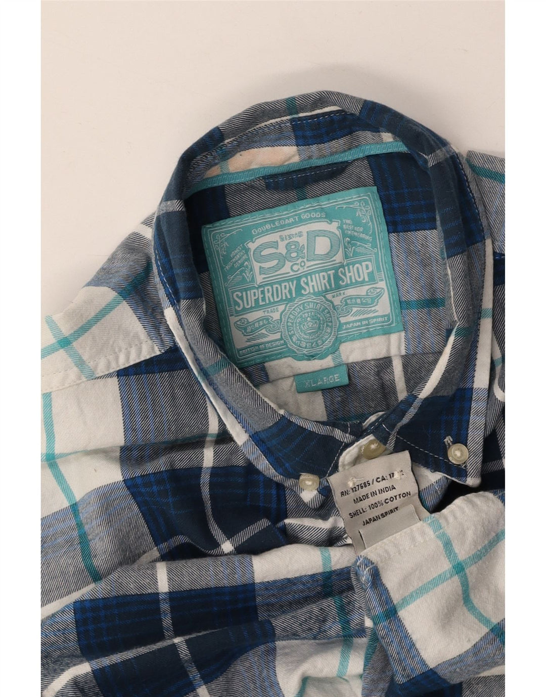 SUPERDRY Camisa de franela para hombre XL Algodón a cuadros azul marino