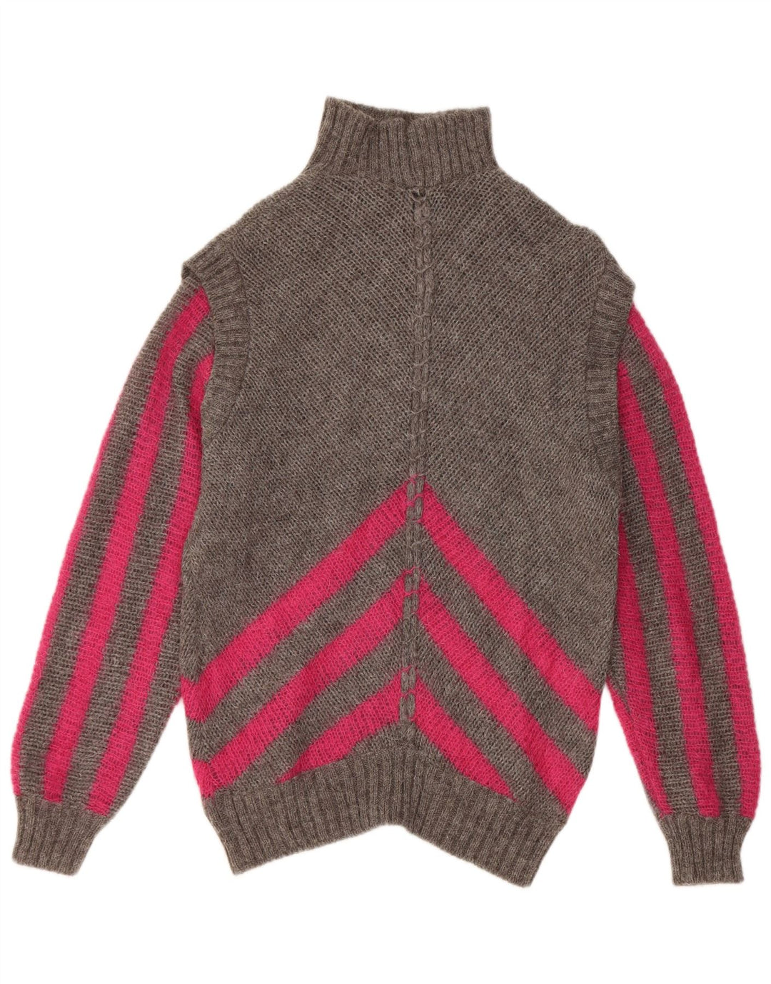 Vintage mujer rollo cuello jersey suéter IT 42 gris medio rayas