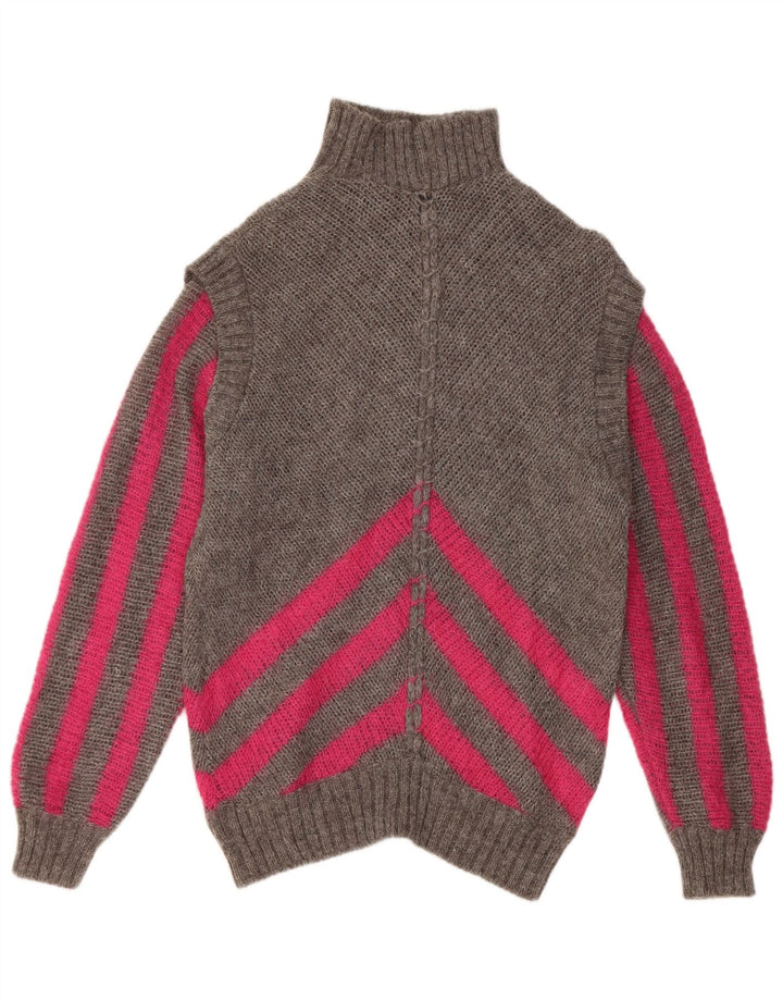 Vintage mujer rollo cuello jersey suéter IT 42 gris medio rayas