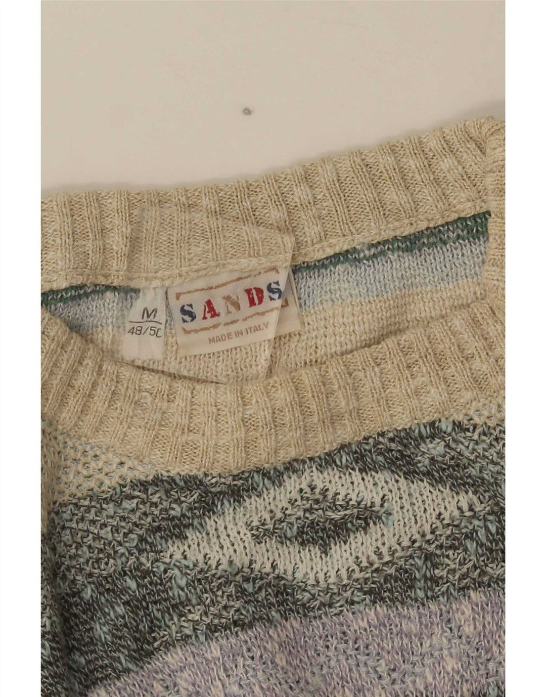 Vintage hombres cuello redondo jersey suéter IT 48/50 medio multicolor