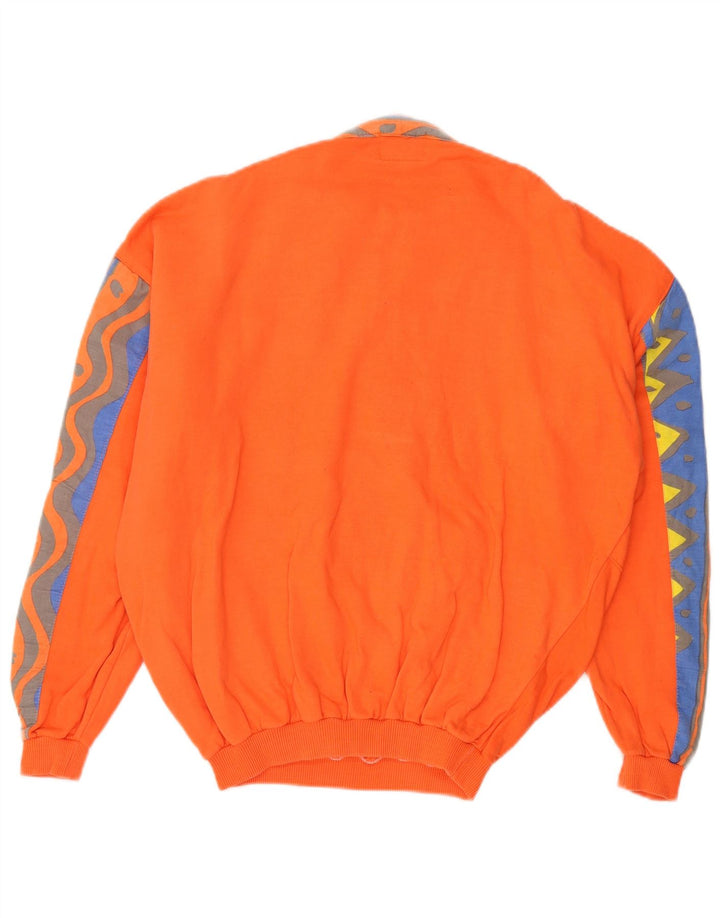 Vintage hombres zip cuello sudadera jumper medio naranja colorblock 80s