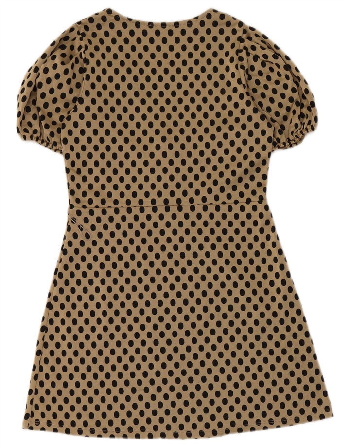 Zara Mujer Vestido Acampanado UK 42 Medio Beige Lunares