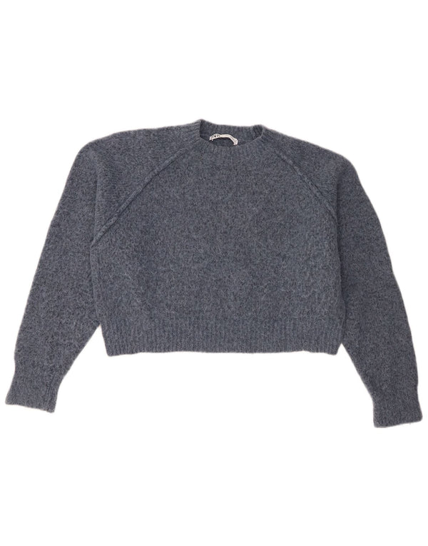 Zara Womens Crop Crew Neck Jumper Sweater UK 18 XL Blue