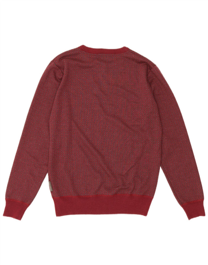 French Connection Jersey tipo jersey con cuello redondo para hombre, color burdeos mediano con lunares