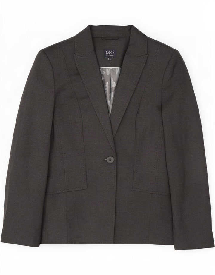 Marks & Spencer Chaqueta tipo blazer con 1 botón para mujer UK 10 Small Gris Poliéster
