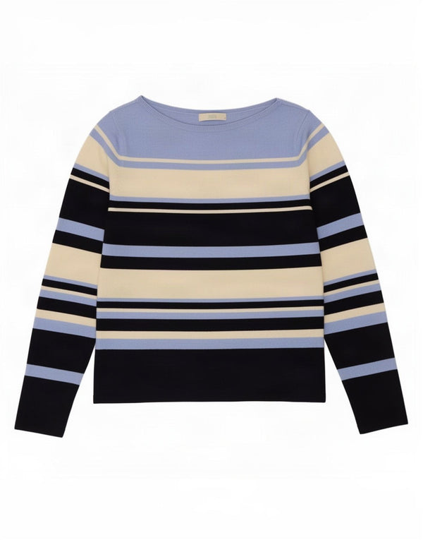 Marks & Spencer Womens Boat Neck Jumper Sweater UK 10 Small Blue Striped