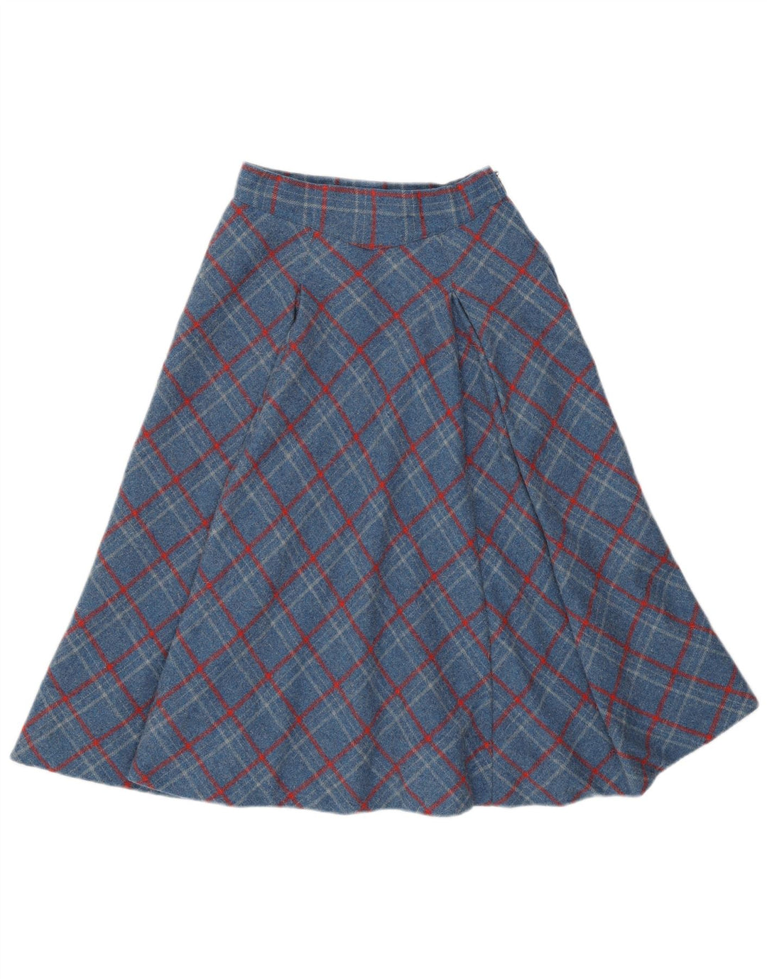 VINTAGE Falda acampanada de cintura alta para mujer W24 XS Blue Check