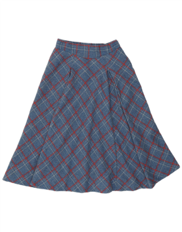 VINTAGE Falda acampanada de cintura alta para mujer W24 XS Blue Check
