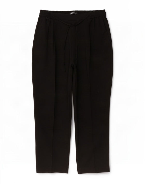 Zara Mujer Pantalón Chino Cónico De Cintura Alta XL W32 L26 Poliéster Negro