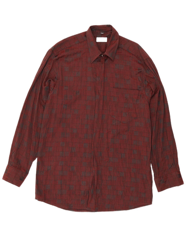 Canda Mens Shirt Size 39/40 Medium Burgundy Geometric Viscose