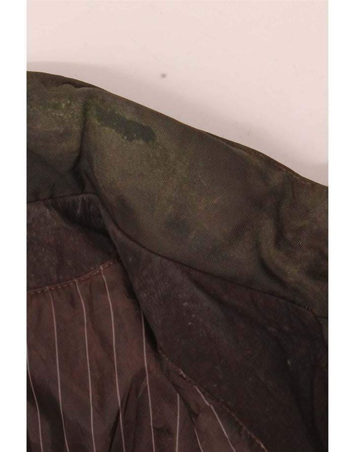 Vintage hombres chaqueta de cuero con capucha IT 52 marrón grande