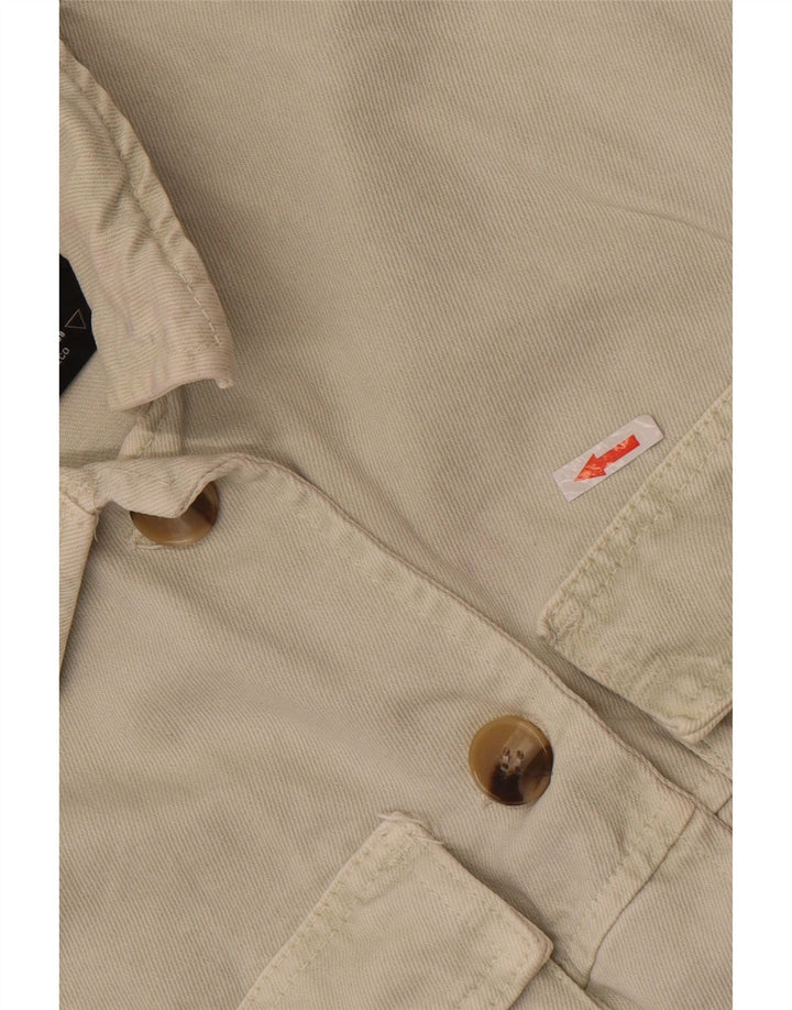 Zara Mujer Crop Denim Chaqueta UK 10 Small Off White Cotton