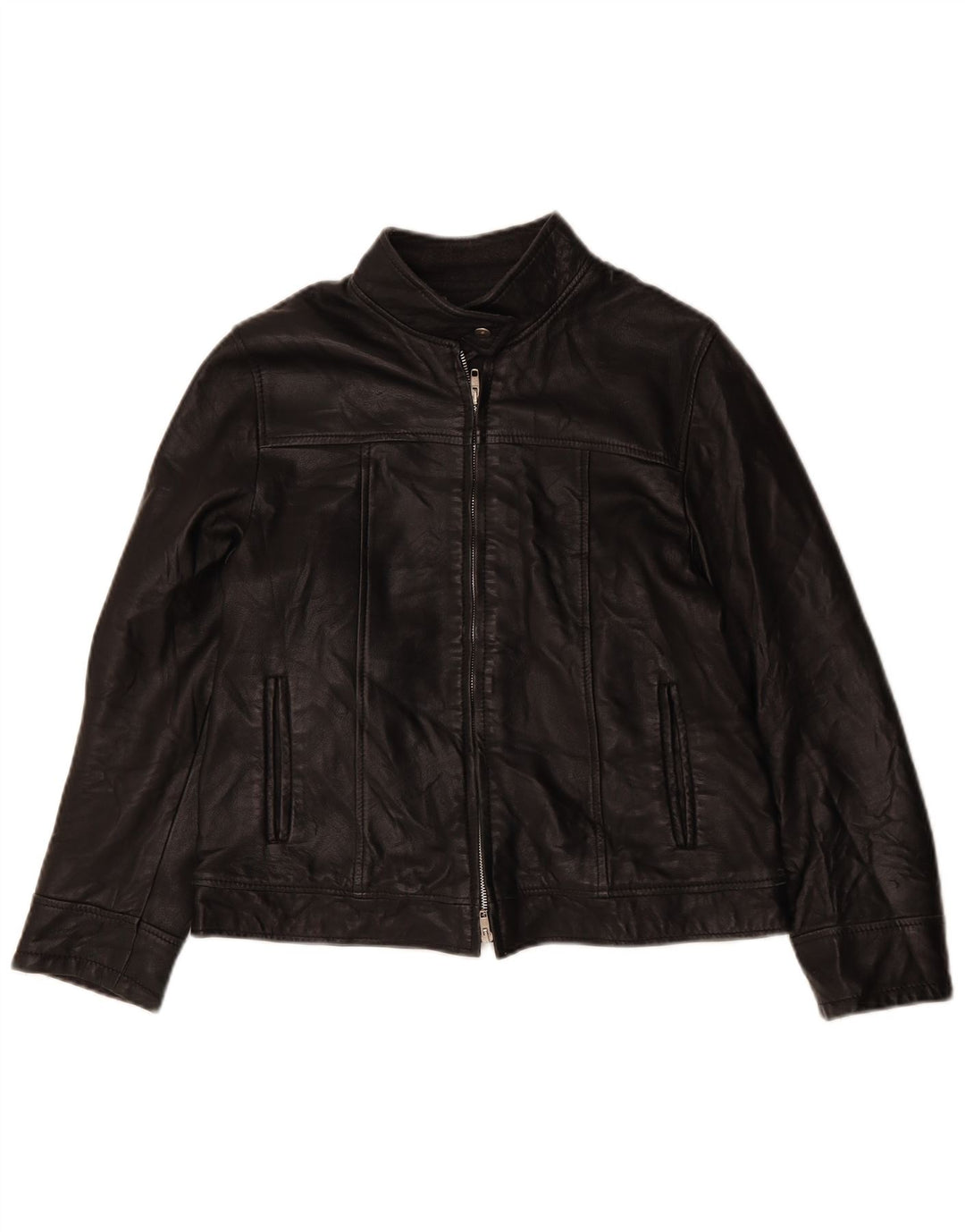 VINTAGE Chaqueta de cuero holgada para mujer Reino Unido 6 XS Cuero negro