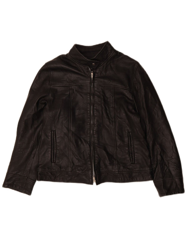 VINTAGE Chaqueta de cuero holgada para mujer Reino Unido 6 XS Cuero negro