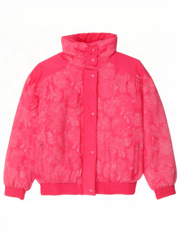 Vintage mujer chaqueta acolchada de gran tamaño IT 46 algodón floral rosa grande